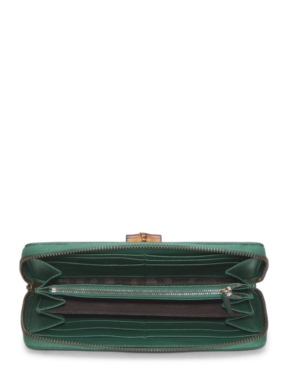 Gucci - Green Leather Bamboo Zip Around Wallet - Picture 4 of 10